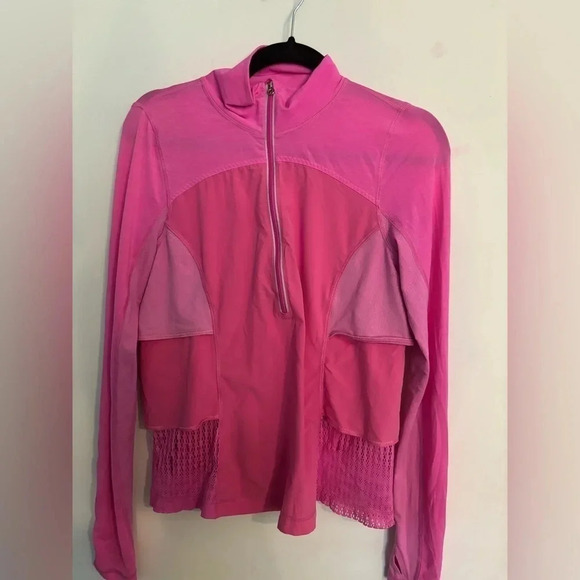 Pink‎ ruffle lululemon Sun Runner hybrid Pullover pit to pit 18. Approx size 6. - Picture 1 of 6